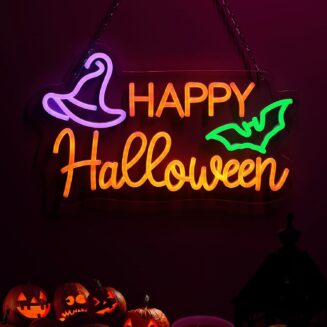 Qmetalart Happy Halloween Neon Sign, USB Powered LED Wall Decor | Light Up Halloween Decoration for Bedroom, Living Room, Bar or Office, Easy Hanging Party...