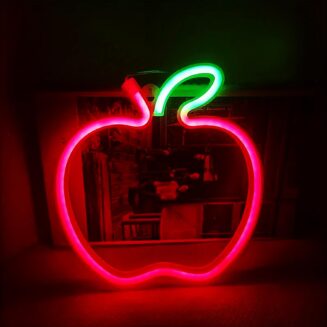 Apple Neon Light Sign Handmade Lamp for Wall Room Party Home Bar Art Christmas Bedroom Table Wedding Party Desktop Decoration Teen Kids Birthday Holiday Gift USB Powered(Red-Green)