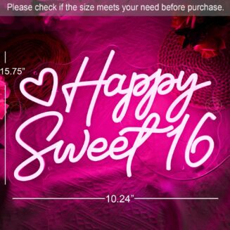 SYLHOME Pink Happy Sweet 16 Led Neon Light Sign Birthday Party Banner Decor