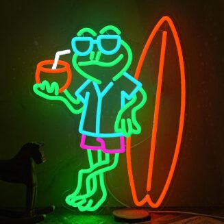 Frog Surfer Neon Sign Cool Green Frog Neon Light for Man Cave Beach Decor Toad Drinks Led Signs,Dimmable Summer Light Up Sign,Cute Surfing Animal Sign Lights for Kids Room Bedrrom,USB Powered Visit the JLEWUINH Store
