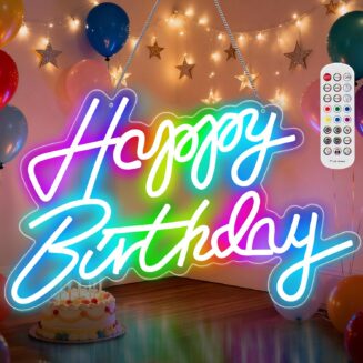 Happy Birthday Neon Sign for Wall Decor, RGB Led Neon Dimmable
