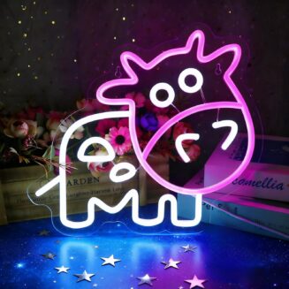Cow Neon Sign, Cute Animal LED Neon Light Wall Decor for Bedroom, Kids' Room, Baby Room, Birthday Gifts, Pet Room, Dimmable USB Power Pink White