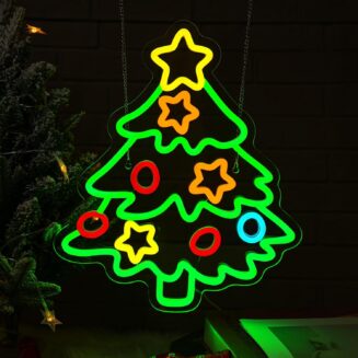 Gevbay Christmas Tree Neon Signs, Christmas LED Light Sign for Party Decor | USB Powered, Dimmer Switch Xmas Star Neon Light Sign for Holiday Party,Man Cave...