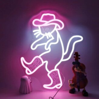 Cowboy Cat Funny Neon Light Sign,Pink Cowboy Hat Animal Neon Sign for Western Rodeo Decor,Novelty Hand Gesture Led Light Up Sign for Home Decoration Bedroom Decor