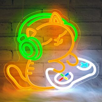 Sneignon Cat Gaming Neon Sign for Wall Decor,Cute Gamer Cat LED Neon Light | Cat Neon Sign USB Powered Dimmable,Neon Signs for Gaming Room Decor,Neon Lights