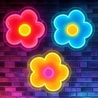 3 PCS Flower Neon Sign Dimmable Flower Neon Led Lights for Wall Decor | USB-Powered Colorful Cute Daisy Neon Light Up Sign for Bedroom Kids Room Dorm Girls