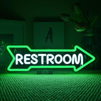 Restroom Arrow Neon Sign Bathroom LED Light Up Sign Wall Decor for Business