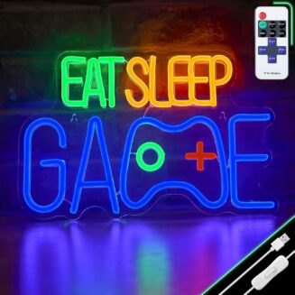 Enhon EAT SLEEP GAME Neon Sign, LED Wall Light for Gamer Room Decor | LED neon wall sign with EAT SLEEP GAME design, adding a vibrant glow to gaming rooms,...