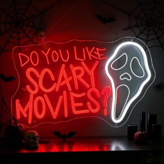 Do You Like Scary Movies Neon Sign Halloween Led Sign | USB Dimmable Gothic Neon Light for Movie Night, Horror Theme Cinema Game Room Escape Room Haunted...