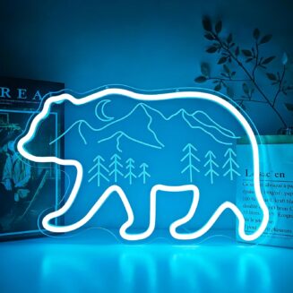 Grizzly Bear Neon Sign Mountain Bear Neon LIght for Bedroom OffIice Living Room Dimmable Mountain Scenery LED Signs for Wall Decor Forest Animal Neon Wall Signs Mountain Decor for Home
