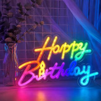Happy Birthday RGB+IC Neon Sign with APP & Remote, Colorful LED Light Up Sign with Timer/Running/Marquee/Music Mode, USB Wall Party Backdrop Dreamy Changing color Decoration, Compatible with Smart Control,Any Ages Celebration