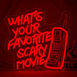 What’s Your Favorite Scary Movie Neon Sign Wall Light for Halloween Decor | 12.64x12.6 in,Adjustable brightness (5 levels),USB Powered,Applicable to...