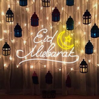 Eid Mubarak Crescent Moon Neon Sign for Home Wall Decor, Custom Kareem Ramadan Banner LED Neon Light Islamic Festival Ramadan Yard Party Decor Wall Art Eid Gift.