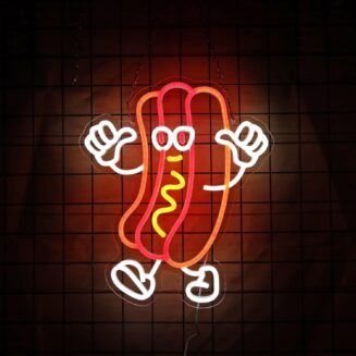 Hot Dog Dancing Neon Signs for Hotdog Themed Party Decorations LED Neon Hot Dog Light Up Sign for Room Wall Decor hotdog Gifts 12.8 * 15.2 Inch