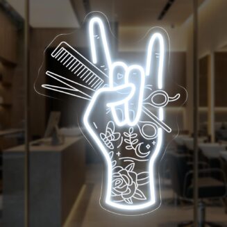 Stylish Hand Holding Scissors and Comb Neon Sign Hair studio Led Light
