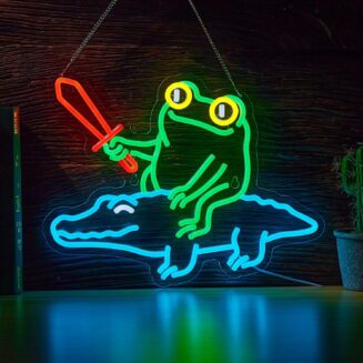 Frog Neon Sign for Wall Decor Cartoon Frog Alligator Knight Crocodile Warrior Anime LED Light for Man Cave Room Home Party Birthday Bar Signs, USB Powered 16.5 X 12.6 inchs Visit the GuarzFun Store