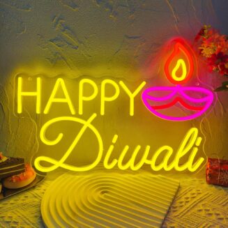Happy Diwali Neon Sign Dimmable Festival of Light Oil Lamp Neon Light