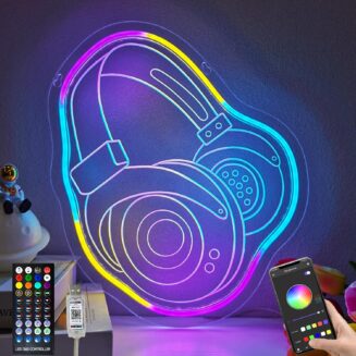 Gamer Headphones Neon Sign Headphones Shaped Gifts Neon Sign Night Light for Kids, with Remote Control Dimmable Gamer Room Wall Decor Neon, As Christmas Birthday Gift for Gamer Fans, Boys and Girls（12.2×15 Inch）