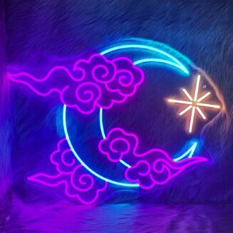 Moon Cloud Star LED Neon Sign for Kids Room, Baby Nursery Wall Decor | Handmade Custom Night Sky Glow Light, Bedroom, Playroom, Party, Gift, 17.1" x 12...