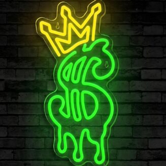 Crown Dollar Neon Sign Money King LED Lamp for Man Cave Game Room Bar