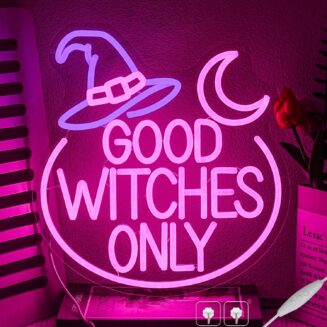 Good Witches Only Neon Sign Witch Hat Neon Light Halloween Neon Signs Goth LED Lights Witchy Room Decor for Halloween Party Wall Art Gift