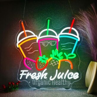 Fresh Juice Neon Sign for Wall With Remote Dimmer, Juice Bar Neon Light for Business, Led Neon Signs for Juice Bar Juice Shop Store Market Food Truck Cafe Home Decor