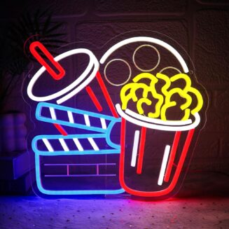 Folkive Cinema Snacks Neon Sign for Wall Decor Dimmable Popcorn Led Sign for Movie Time Neon Light for Snack Bar Video Room Home Movie Theater Man Cave Cafe.