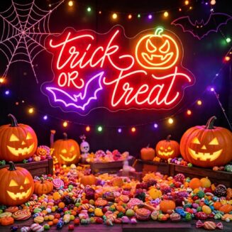 Trick or Treat Neon Sign, LED Halloween Wall Light Festival Gift | Spooky Festive Decoration for Indoor Home Bedroom, Yard Garden Party and Halloween Event...