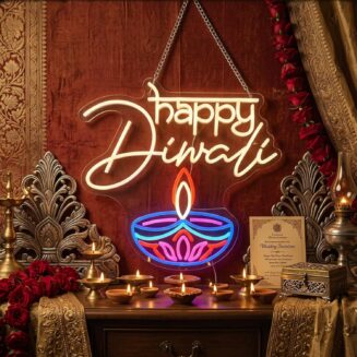 Zhengmy Happy Diwali Neon Sign, USB Powered LED Light for Decor 16" x 14"