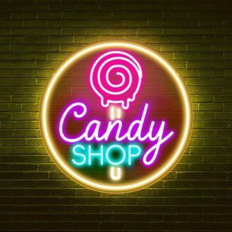 Candy Shop Neon Sign Bakery Decor Dimmable LED Neon Light for Storefront Cafe Kids Room Birthday Party Window Display Baby Shower Candy Themed Party Gift for Candy Lover 11.81"*11.81"