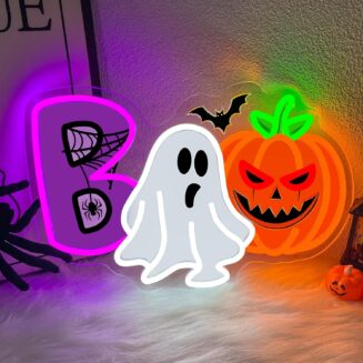 Boo Pumpkin Neon Sign Dimmable Ghost Halloween Led Neon Light for Wall | UV-Printed Spider Web Letter Neon Light Up Sign for Game Room Bedroom Home Bar...