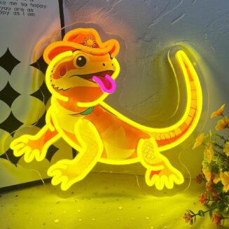 Cowboy Bearded Dragon Neon Sign 14''x13'' Dimmable Reptile Led Neon Light USB Powered Lizard Neon Light Up Signs for Birthday Party Presents Bedroom Kids Room Western Themed Home Bar Wall Decorations Visit the Goneons Store