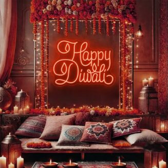 Happy Diwali Neon Sign 25inches Custom Shubh Diwali Diya LED Neon Light Sign, Indian Diwali Party Wall Decor Hindu Festival Of Lights, Diwali Gift-Red