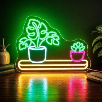 Potted Plant Neon Sign, Botanical LED Wall Light for Bedroom Decor, USB Powered Dimmable Neon Light for Living Room, Home Office, Plant Corner, Greenery Fan Gift Idea