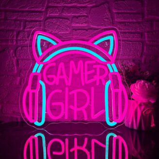 Mutank Gamer Girl Cat Headphones Neon Sign, Game Room Neon Sign USB Powered Game Headphone Sign LED Dimmable, for Gaming Room Bedrooms and Cat Ear Girl Man