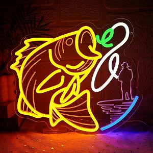 Fishing Neon Sign for Wall Decor Dimmable Fish Led Sign for Bedroom Funny Neon Light for Fishing Gear Store Man Cave Game Room Bar Home Business Yacht Party Decoration Gift for Kids