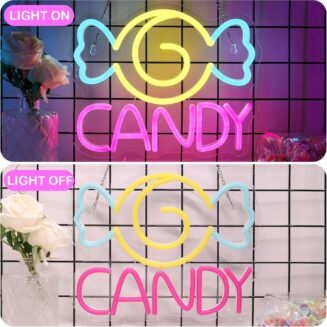 Candy Neon Sign, Candy Store Sign for Wall Decor, Neon Lights for Workshop, Dispenser Business Signs Suitable for Man Cave Bar Pub Restaurant Christmas Gift Art with Hanging Chain Hooks