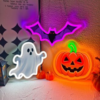 3 Pack Halloween Neon Sign UV Printed Pumpkin Ghost Bat Neon Light | Dimmable Pumpkin Ghost Bat Light Up Sign Neon Pumpkin LED Sign for Wall Decor Porch Bar...