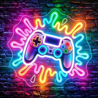 Whfobfe Game Neon Sign for Wall Decor Dimmable Led Neon Lights Signs | Game Zone Neon Sign,Game Room Decor,Wall Decor,Party,Gift,USB Powered