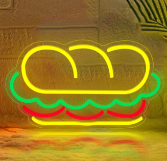 Neon Sandwich Light Sign LED Wall Light for Fast Food Restaurants USB Powered Sign for Restaurants, Kitchens, Shops and Parties