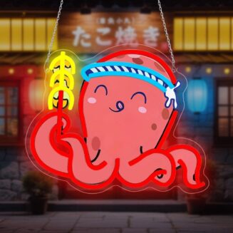 Octopus Neon Signs for Wall Decor, Japanese Anime Sushi Neon Sign USB Powered Light for Food Shop Kitchen Living Room Restaurant Decoration