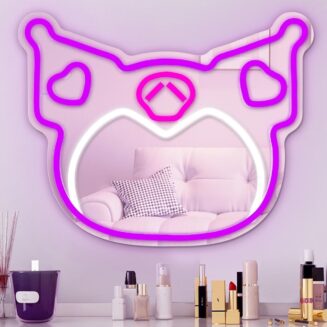 Anime Mirror Neon Sign Dimmable Led Neon Mirror Sign for Dresser Room Decor Anime Wall Neon Light Up Acrylic Bedroom Wall Locker Room Living Room