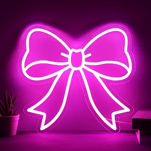 Pink Bow Light Wall Decor for Girls Room, Preppy Coquette Bedroom Aesthetic Themed Decorations, Teen Girl Cute Bow Led Neon Sign Gift for Beauty Party Decor Bathroom