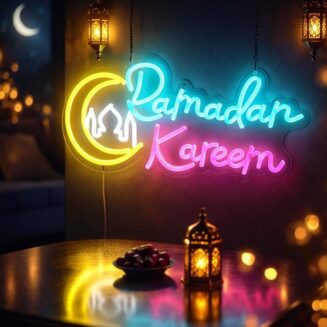 Ramadan Decorations for Home, Ramadan Lights LED Neon Sign, Islamic Wall Decor Hanging Acrylic Light Up Moon Star, Ramadan Kareem Wall Art for Room Door Window Eid Party Supplies Gift