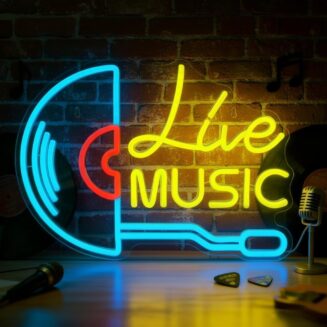 Live Music Neon Sign Vinyl Record LED Wall Light for Music Room Decor