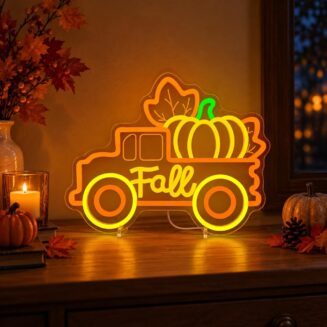 Truck Fall Neon Signs for Wall Decor Pumpkin Neon Lights for Bedroom Fall Light Up Sign Truck Led Signs for Bedroom Wall Thanksgiving Decorations for Autumn Table Wall Decor Kids Holiday Gift