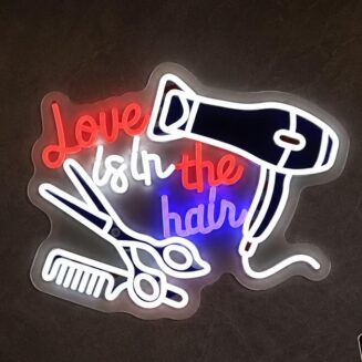 Love is in the Hair Neon Sign, Hair Salon LED Wall Decor - Dimmable Salon Light for Hairdresser Shop, Beauty Bar, Vanity, Studio