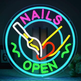 GYCLFNDDONG Nails Open Neon Sign for Nail Salon Decor, LED Nail Polish Light Up Sign for Beauty Shop, Dimmable Business Makep Room Wall Sign for Beauty...