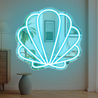Seashell Mirror Neon Sign - Ice Blue Shell Led Light for Bathroom Bedroom