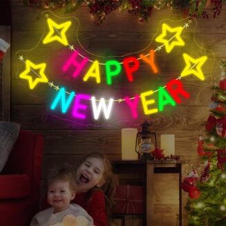 Happy New Year Neon Sign, LED Light Wall Art, Colorful New Year Party Decor